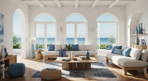 Coastal style living room interior with natural light home decor design