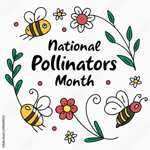 NATIONAL POLLINATORS MONTH vector illustration