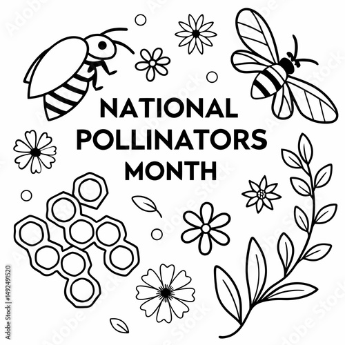 NATIONAL POLLINATORS MONTH vector illustration