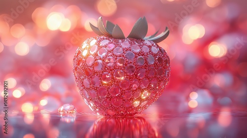 Sparkling jewel-like strawberry shines brightly among soft glowing background