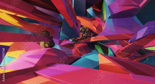 Abstract Vibrant Colorful Geometric Shapes Modern Art Digital Design Background Texture
