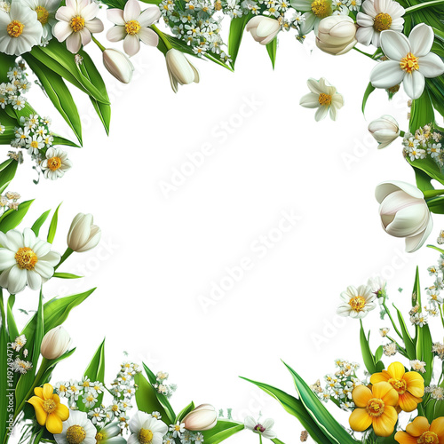 frame of flowers on transparent png background