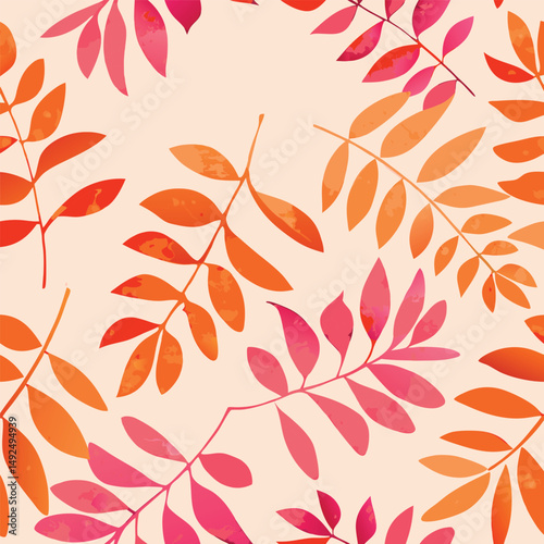 Autumn-inspired vector background with hand-painted pink and orange leave.