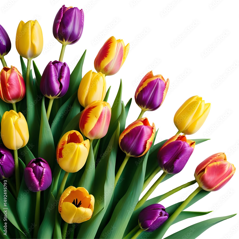 Obraz premium Vibrant Bouquet of Colorful Tulips on Transparent Background