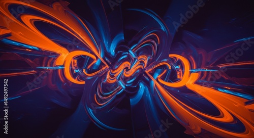 Abstract Swirling Blue and Orange Fractal Art Dynamic Energy Digital Design Futuristic Background