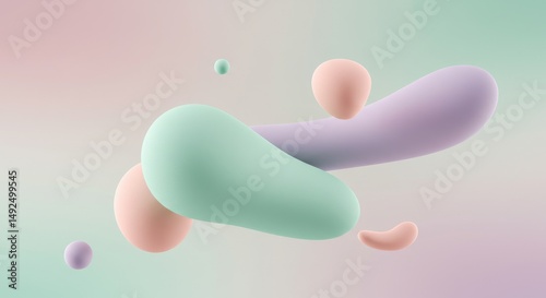 Abstract Pastel Colored 3D Shapes Fluid Forms Soft Gradient Background Modern Design