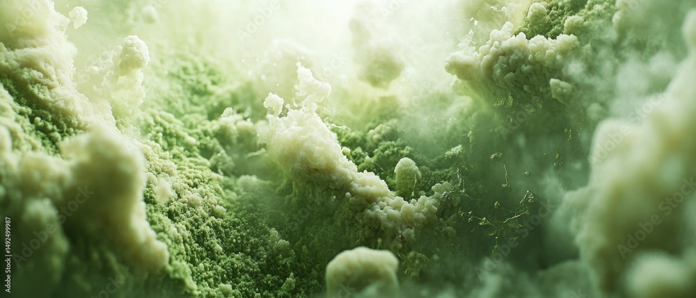 Abstract green substance with white foam