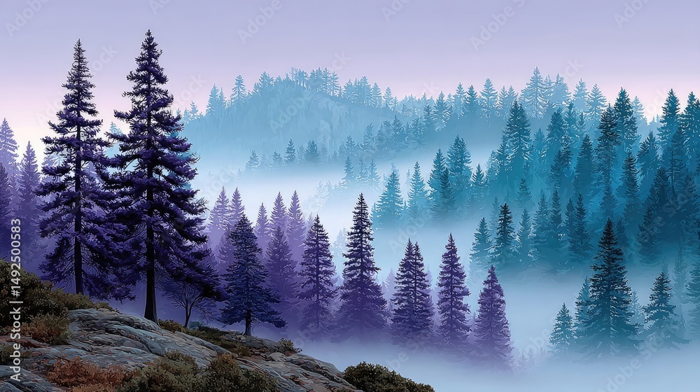 Fototapeta premium Misty mountain forest landscape