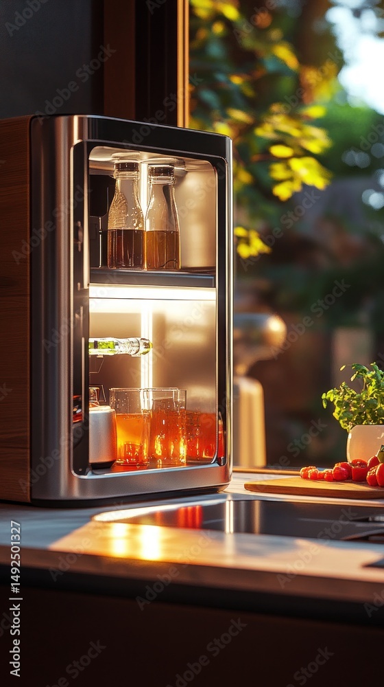 Modern beverage cooler in a kitchen