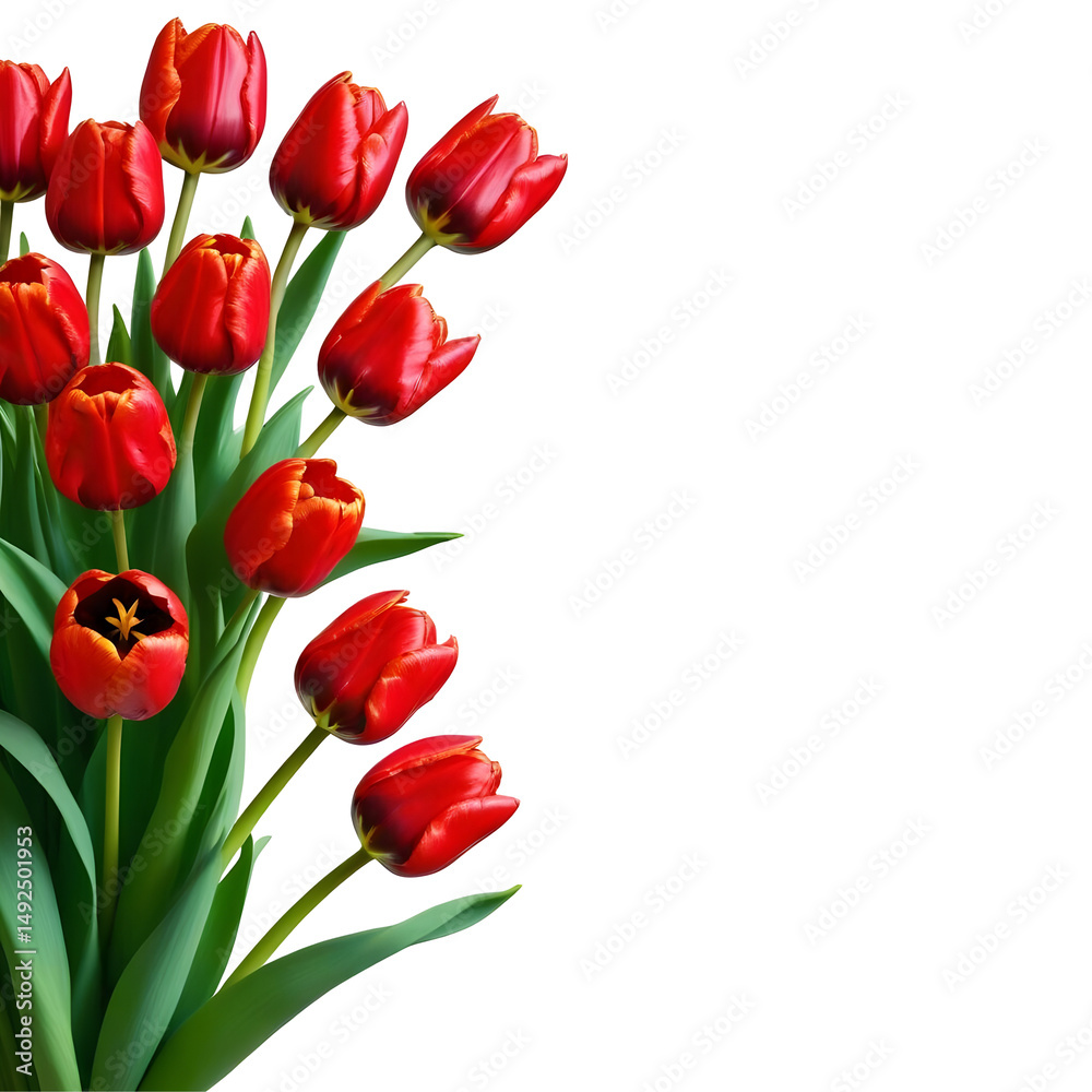 Fototapeta premium Vibrant Bouquet of red Tulips on Transparent Background