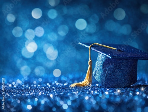 Graduation cap on a glittery background