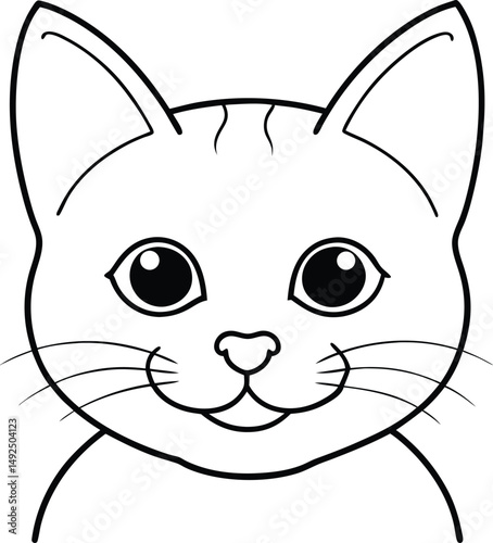 Adorable black and white cat face illustration perfect for coloring books or design projects