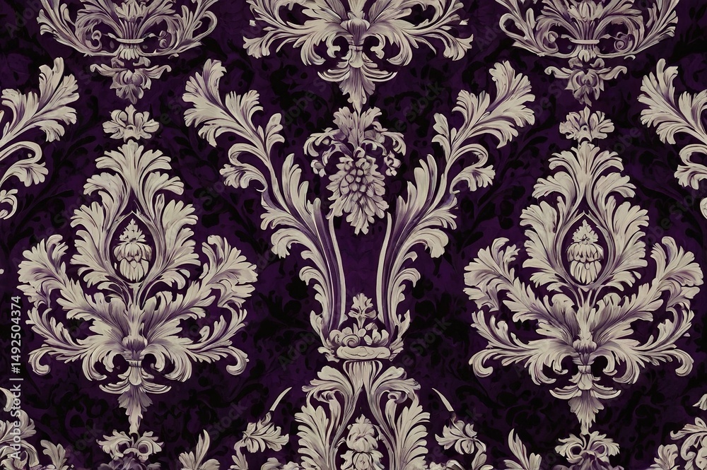 Floral damask pattern on purple background. Elegant backdrop. Floral damask pattern on purple background. Elegant backdrop.