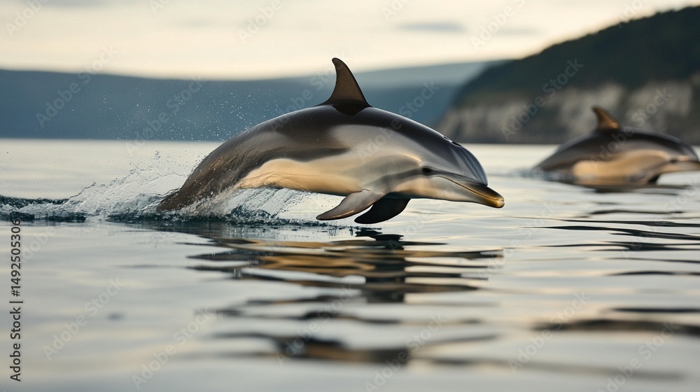Fototapeta premium Dolphins leaping in the ocean wildlife marine mammals aquatic animals