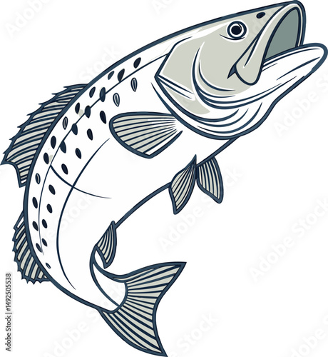 Dual-style barramundi fish — line drawing and black shape.