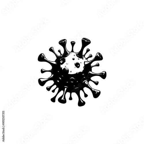 Monochrome rendering of a microscopic virus, presented in high-contrast