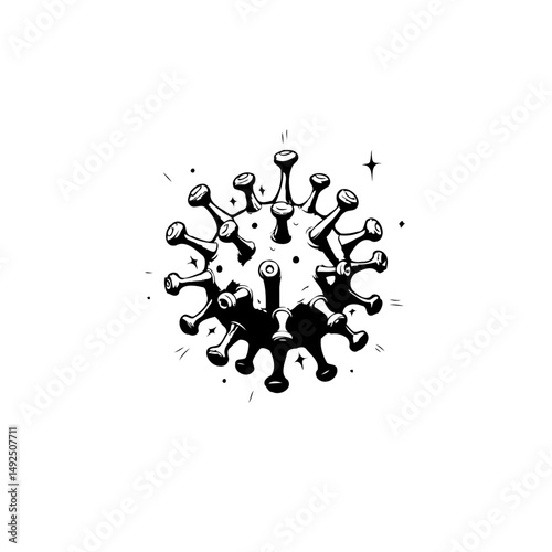 Monochrome rendering of spiky sphere, stylized representation of microscopic entity