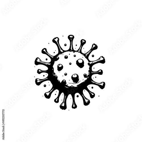 Stylized Monochrome Rendering of a Microscopic Virus Particle Illustration