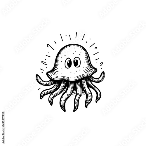 Whimsical ocean dweller illustration: A charming jellyfish with big eyes