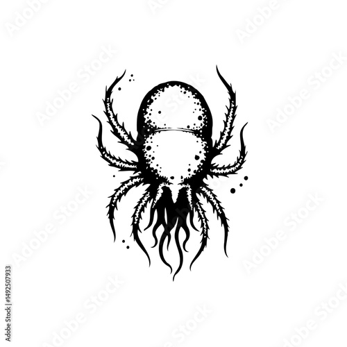 Intricate arachnid-inspired design featuring abstract shapes and flowing elements