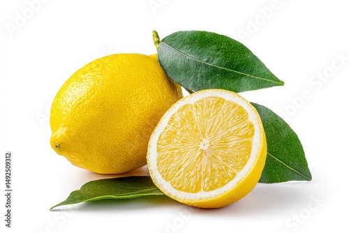 Wallpaper Mural Juicy Lemon with Lush Green Leaves: A Vibrant Still Life Torontodigital.ca