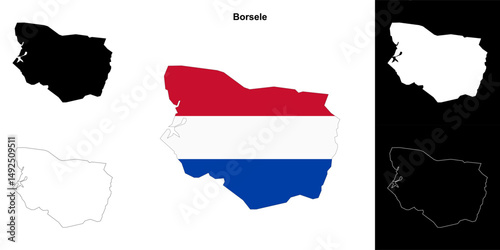 Borsele blank outline map set photo