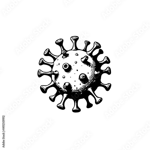Monochromatic microscopic depiction of a virus particle on an isolated background