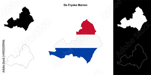 De Fryske Marren blank outline map set