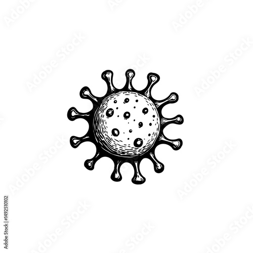 Monochrome representation of a cellular virus structure with distinct detailing