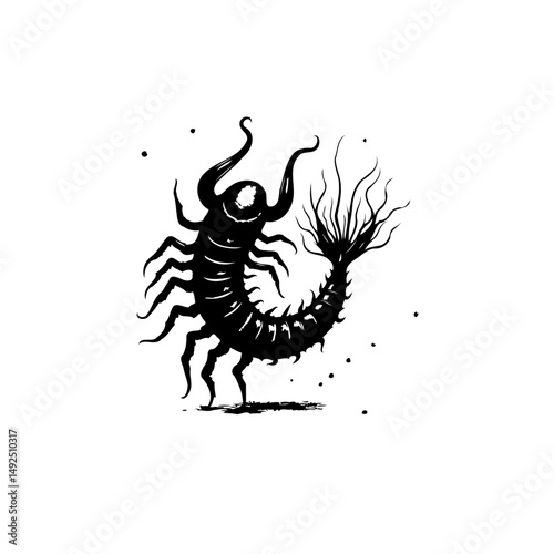 Stylized depiction of fantasy arthropod, isolated on white, artistic vector