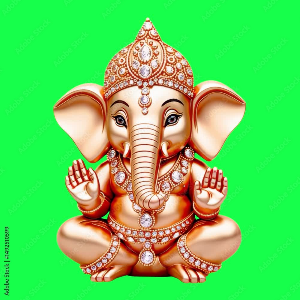 Indian god Ganesha animation, transparent 4K video, green screen, image size:1000x1000