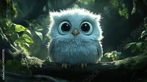 Cute fluffy owl in a forest