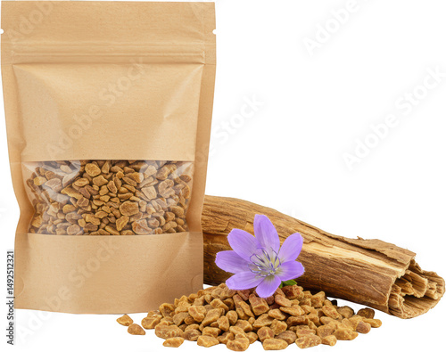 Organic Chicory Root Extract Granules in Kraft Pouch with Flower