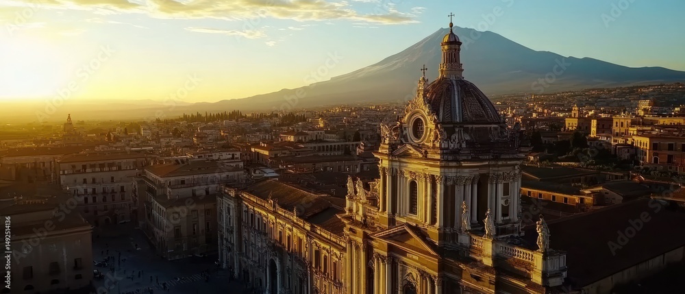 Aerial view of naples city at sunset italy