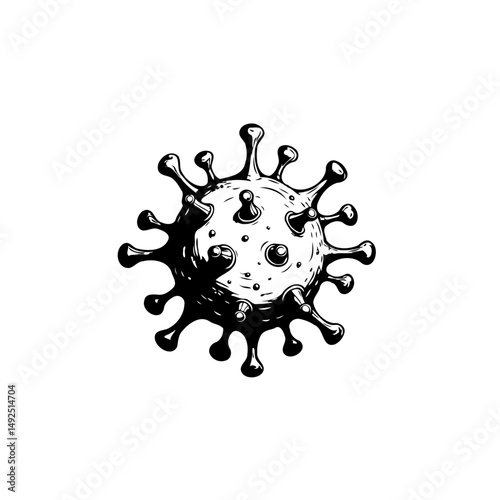 Monochrome microscopic organism visual evoking pathogen illustration with spikes