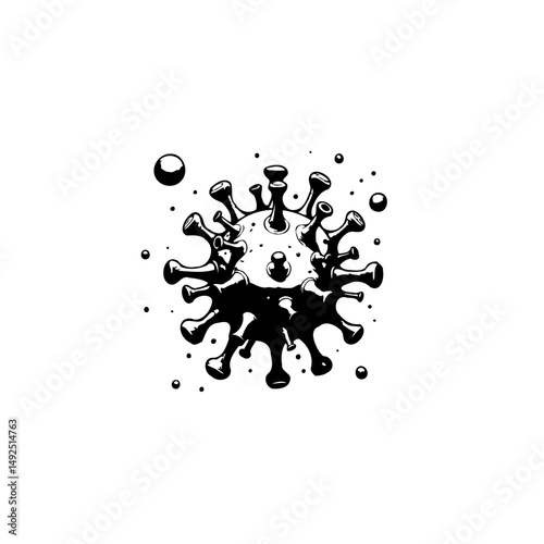 Abstract depiction of a virus cell with intricate detailing and monochrome tones