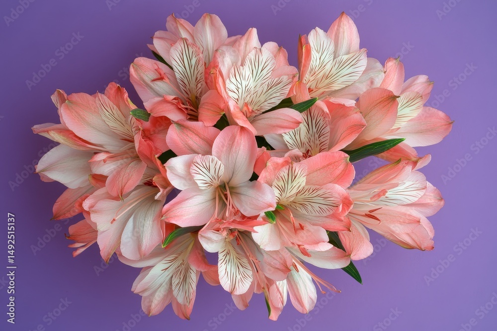 Obraz premium A close-up view of a cluster of delicate pink alstroemeria flowers.