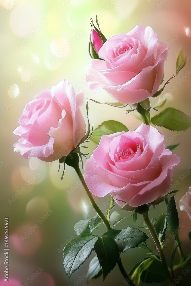 Beautiful pink roses soft artistic style