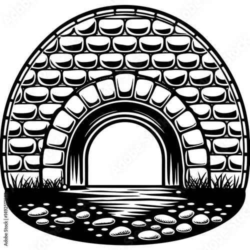 Arched stone bridge over water silhouette vector illustration