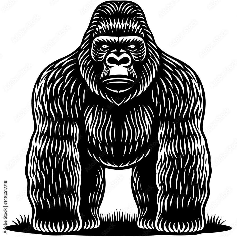 Naklejka premium Standing gorilla detailed silhouette vector illustration
