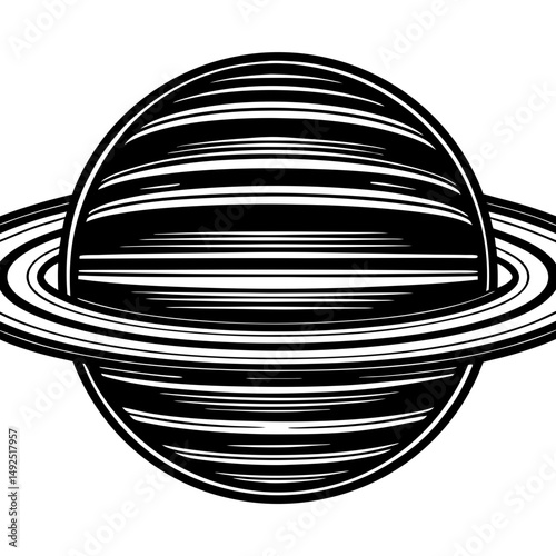 Planet with rings black silhouette vector illustration