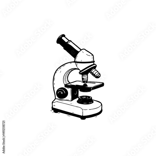 Monochrome microscopic analysis instrument illustration for scientific study