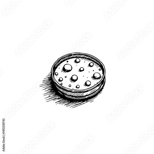 Monochrome rendition of petri dish with growing colonies in scientific study