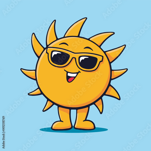 Sun character wearing sunglasses. confident and shining.