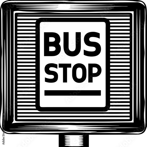 Simple bus stop sign silhouette vector illustration