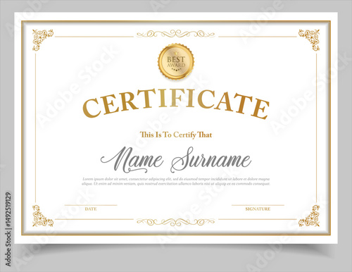 Elegant and luxurious certificate template. Business, Award, Training achievement certificate or diploma design