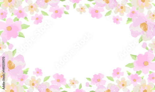 Watercolor Floral Frame. Border of Flowers. Vector illustration for wedding invitation, greeting card, background, wallpaper, decoration