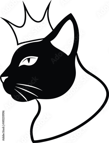 Silhouette of a regal cat wearing a crown symbol representing royalty authority and elegance