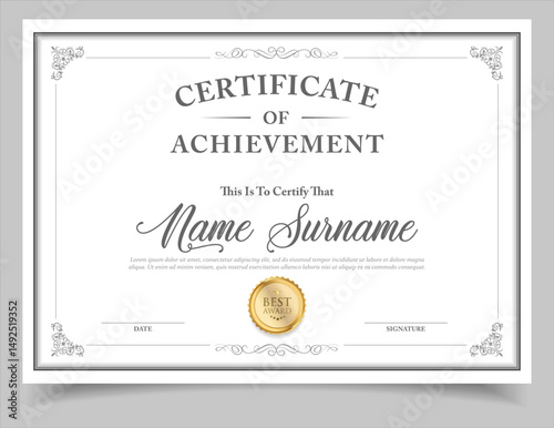 Elegant and luxurious certificate template. Business, Award, Training achievement certificate or diploma design