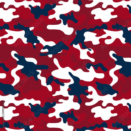 Patriotic Camouflage Seamless Pattern. 4th of July, USA Independence day, Americana Backdrop. Vector Template For Fabric, Textile, Wallpaper, Wrapping Paper
